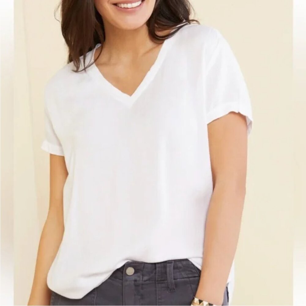 Anthropologie Cloth & Stone White V-Neck T-Shirt S